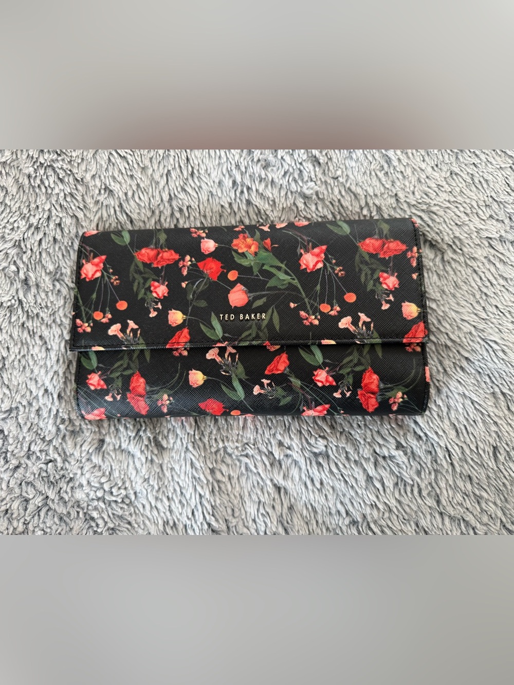 Ted Baker Black Wallet with Red and Pink Floral Design